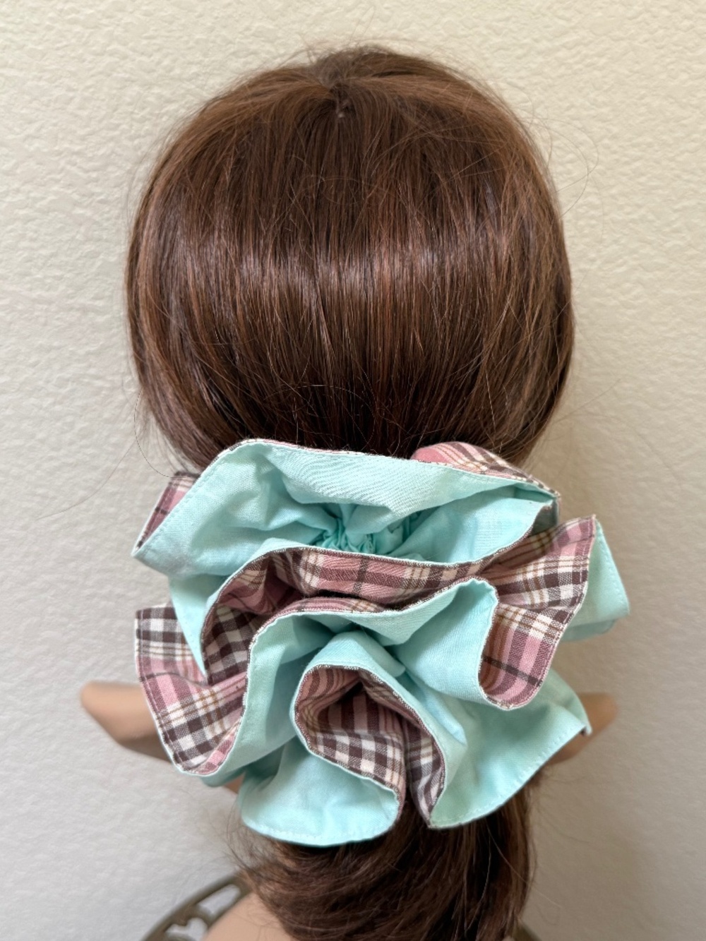 Plaid cotton scrunchie women hair tie